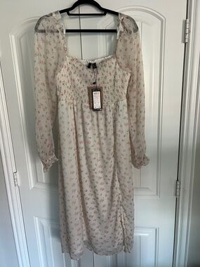 Vero Moda Cream Midi Dress with Pink Floral Print